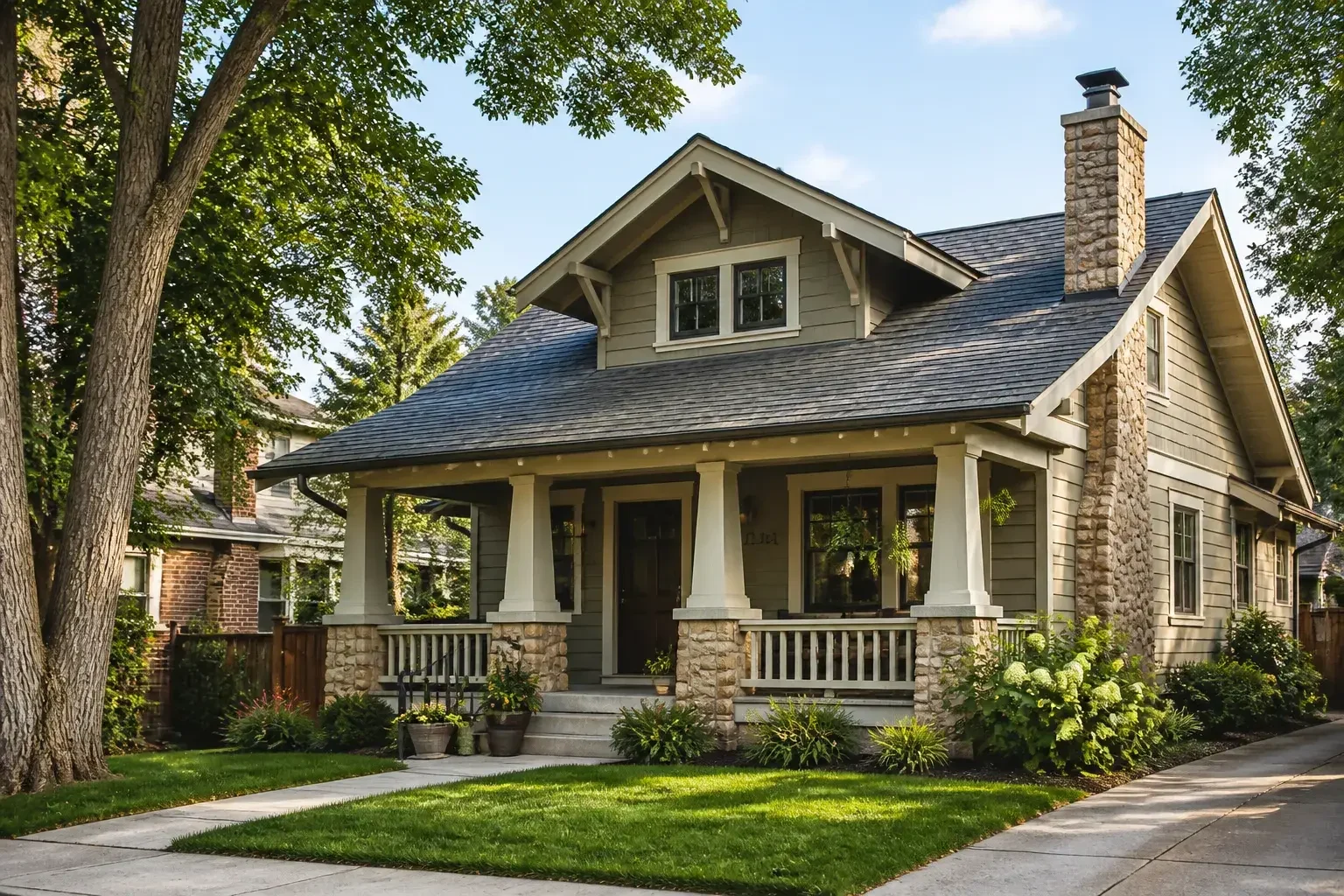 Completed roof repair on a tidy Denver neighborhood home