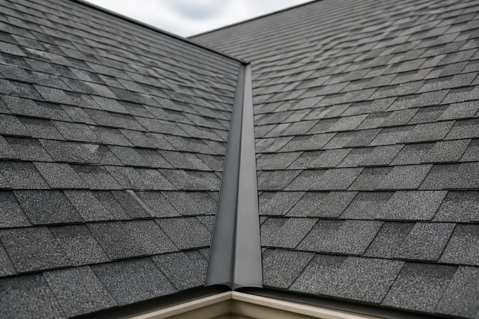 Repaired roof valley with new flashing