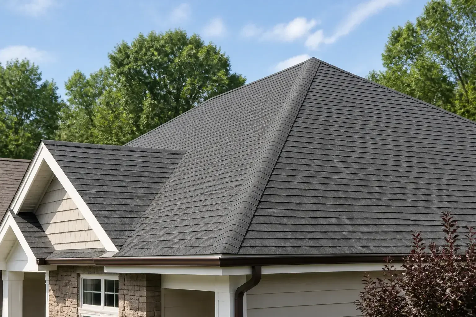 Completed shingle roof with clean, even rows