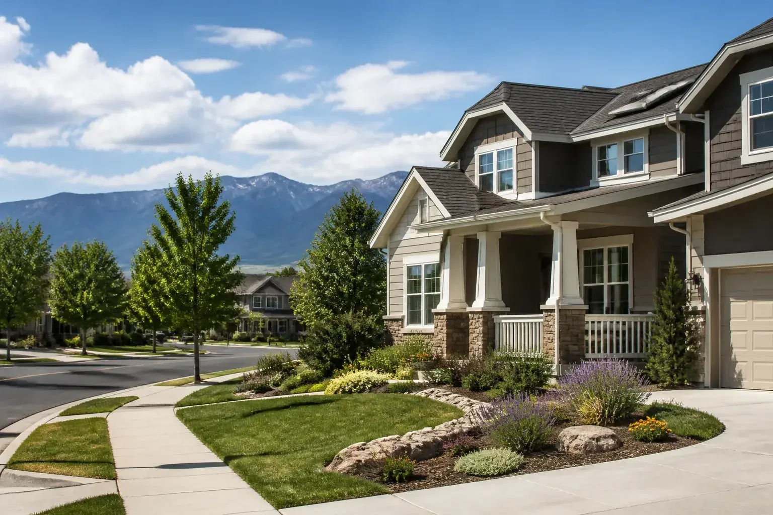 Centennial suburb with landscaped homes and open sunlight