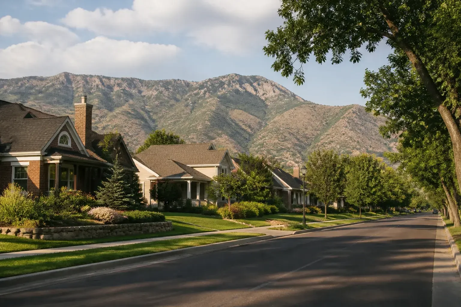 Lakewood neighborhood with trees and foothill views