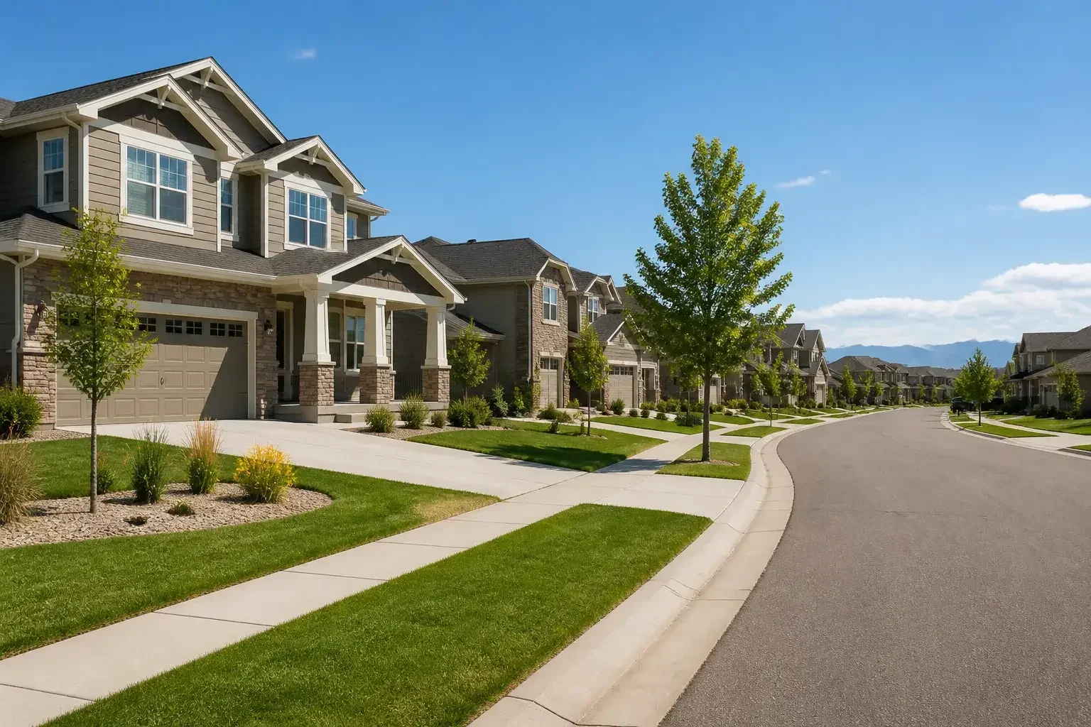 Thornton neighborhood with newer homes and tidy yards
