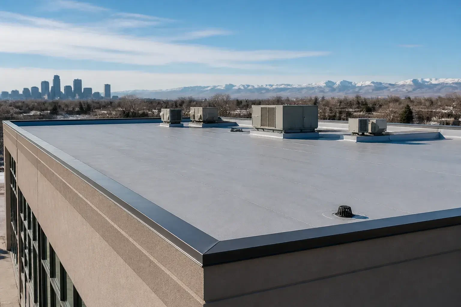 Finished flat roof on a Denver commercial building